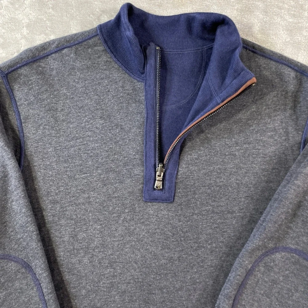 Cremieux Reversible Quarter Zip Pullover Mens Medium Blue Elbow Patches Office